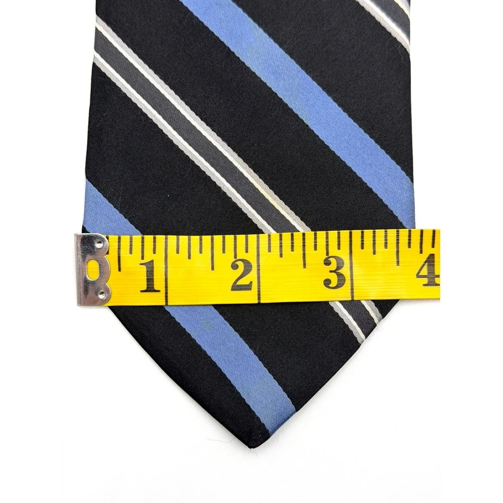 Hart Schaffner Marx Necktie Mens Black Blue Striped 100% Silk USA‎ Long 61